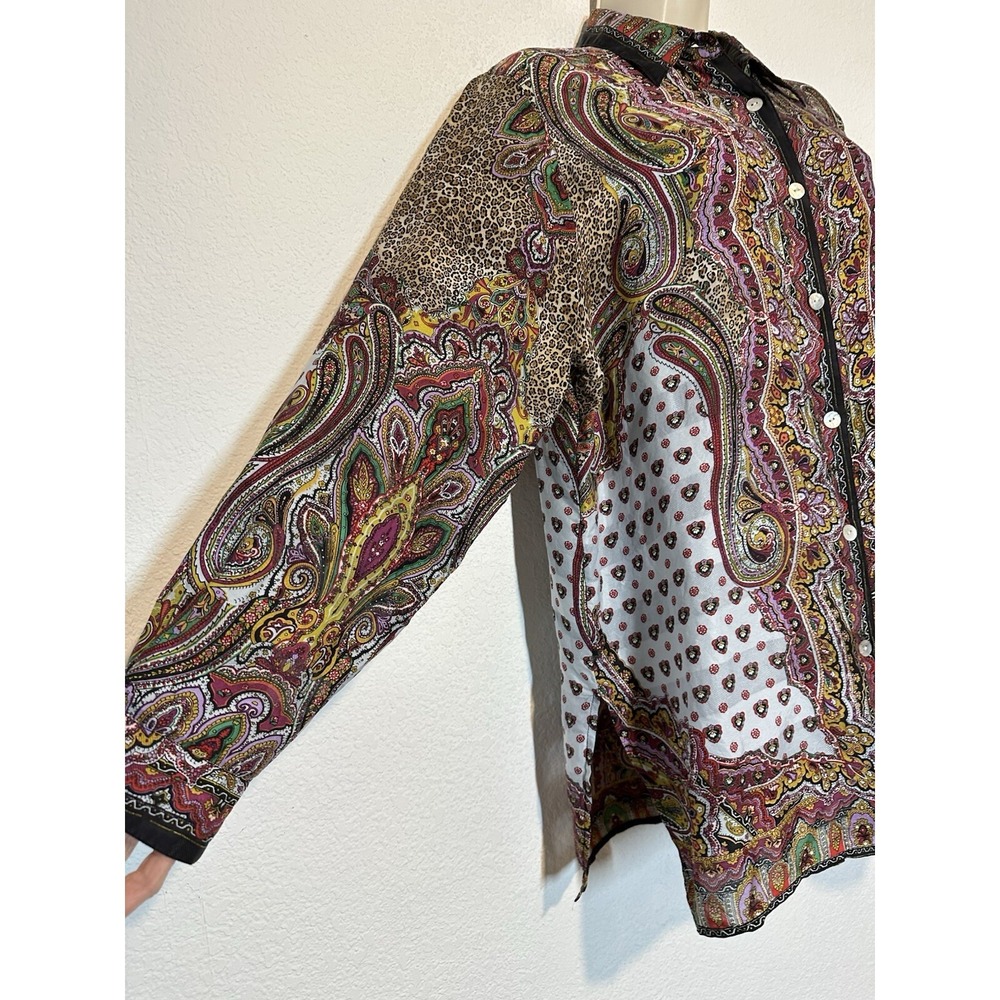 Gianna Silk XL Paisley Shirt Tunic Top Blouse LS Lightweight Boho Artsy Travel - Picture 3 of 9